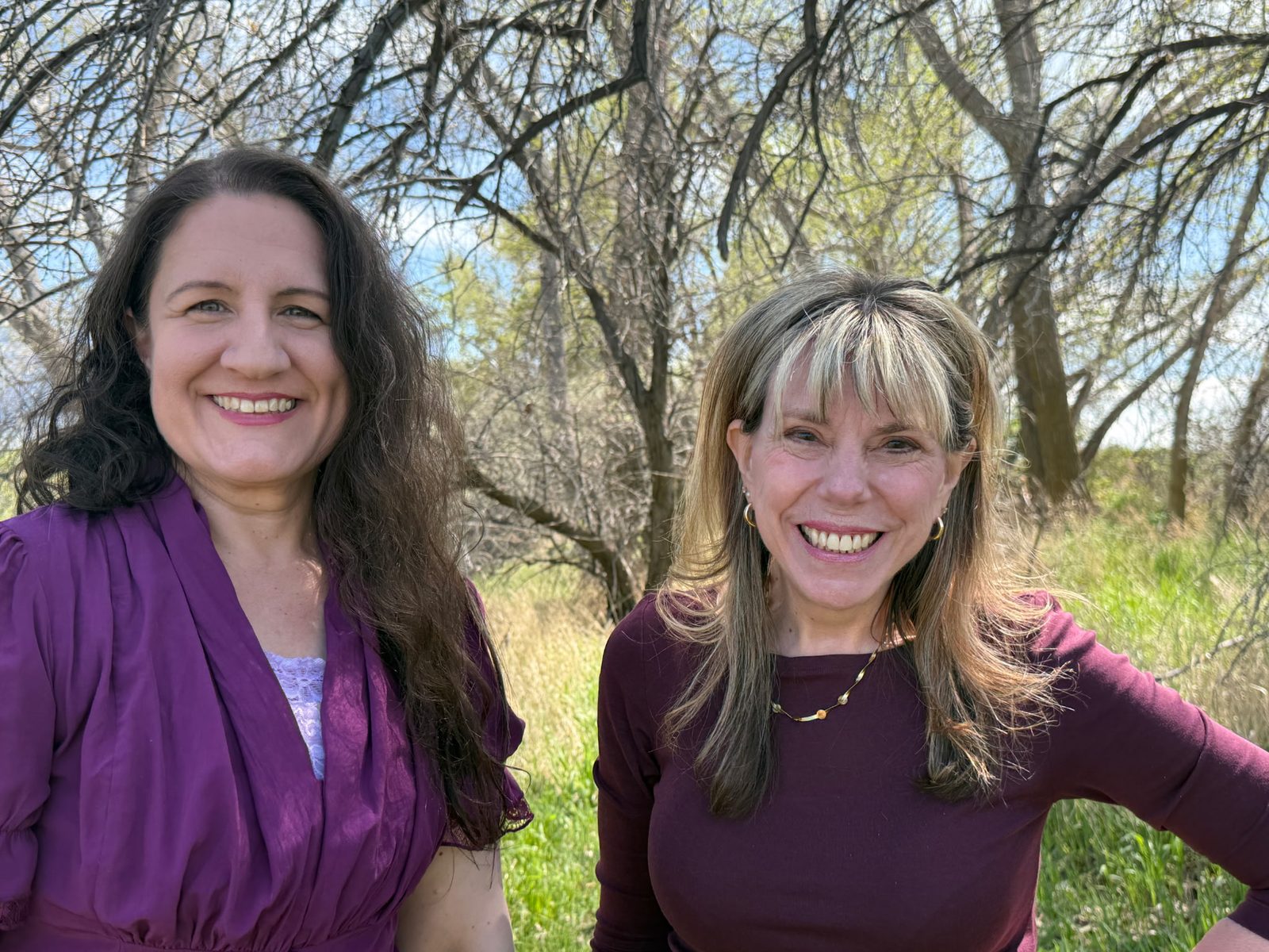 Dr. Susannah Pipkin and Dr. Annie Bryner, hosts of the Latter-Day Sex podcast, smiling outdoors